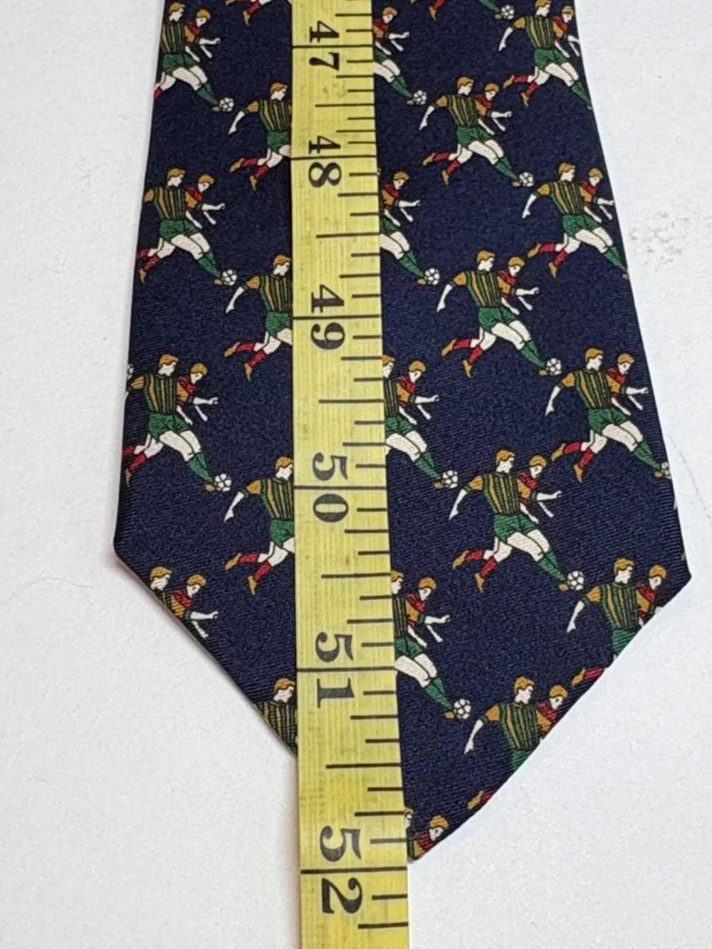 Class Club Young Men’s Navy Patterned Silk Tie - Navy Multicolor Soccer Motif